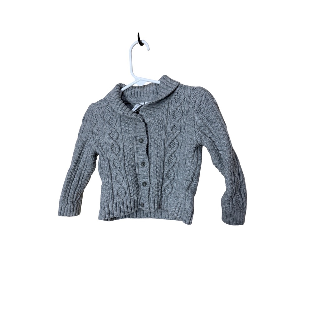 Janie and Jack Boys Grey Cable Knit Shawl‎ Collar Cardigan Sweater 18-24 Months